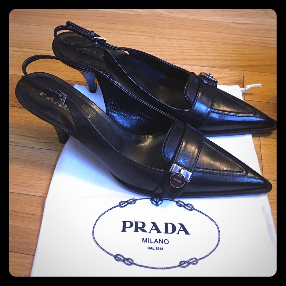 Prada Black Pointed Slingback Heels